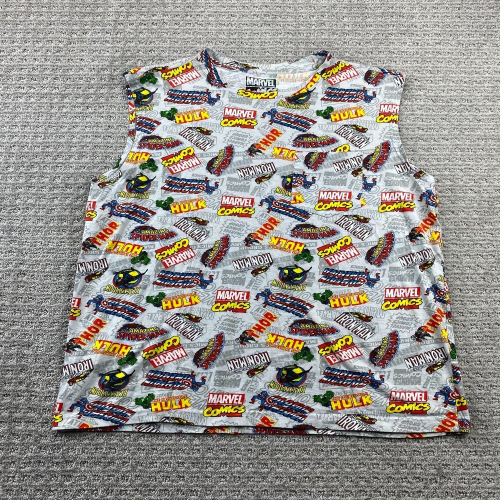 Marvel Comics Shirt Tank Men Large L Gray Sleeveless All Over Print Hulk Thor